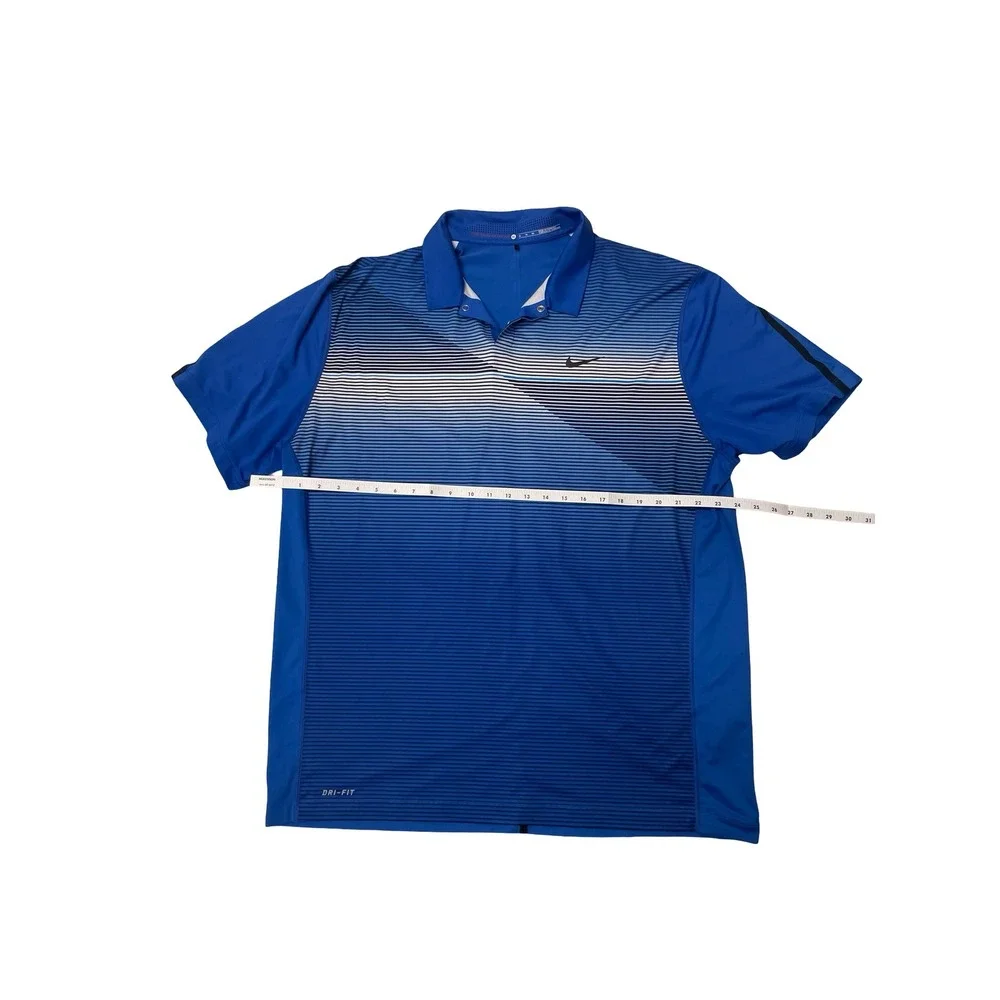 Nike‎ Tiger Woods Collection Dri-FIT Golf Polo Shirt Blue Striped Mens XL